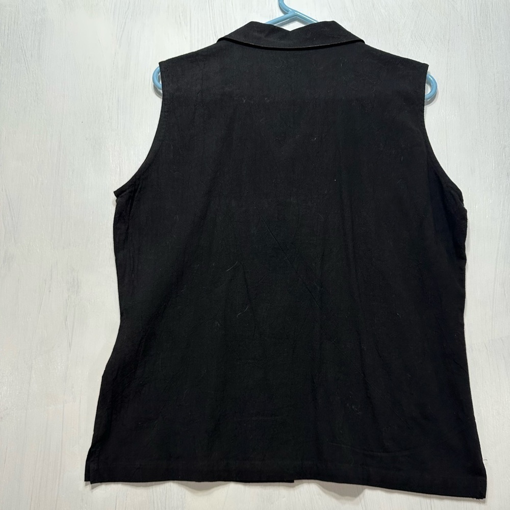 Jane Ashley Black Top Large Sleeveless Button Front Floral Embroidery Cotton - Picture 8 of 8